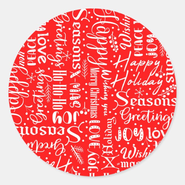 Pegatina Redonda Fun Moderno Rojo Joyful Merry Christmas Script (Anverso)