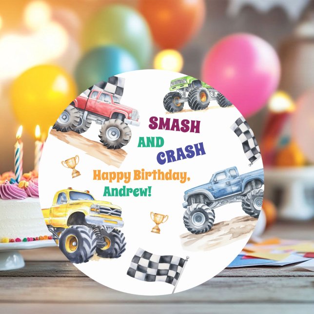 Pegatina Redonda Fun Monster Trucks Birthday Party  (Subido por el creador)