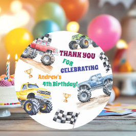 Pegatina Redonda Fun Monster Trucks Birthday Party
