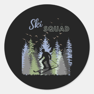 Pegatina Redonda Fun Mountain Adventure Ski Squad Winter Sport Ski