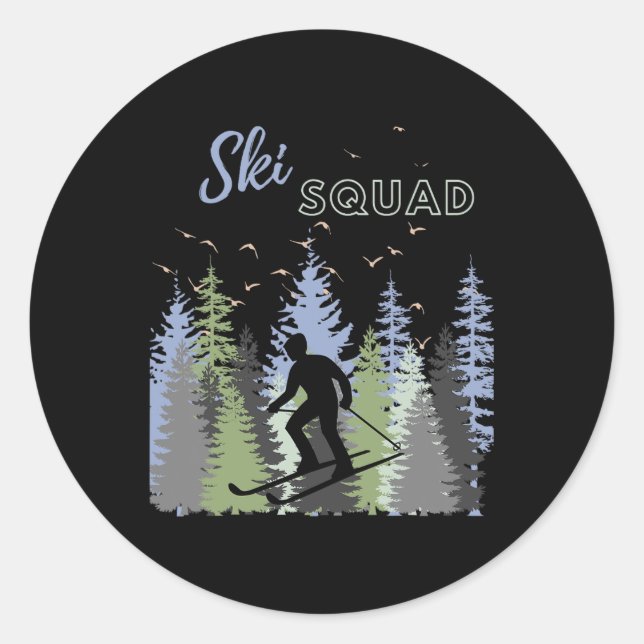 Pegatina Redonda Fun Mountain Adventure Ski Squad Winter Sport Ski (Anverso)