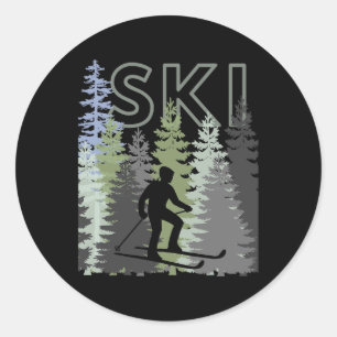 Pegatina Redonda Fun Mountain Adventure Ski Squad Winter Sport Ski