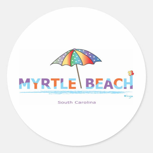 Pegatina Redonda Fun Myrtle Beach, SC (Anverso)