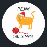 Pegatina Redonda Fun Naranja Cat Meowy Christmas Sticker<br><div class="desc">¡Funny naranja tabby gato con el tema "Navidades Meowy" pegatina para las vacaciones!</div>