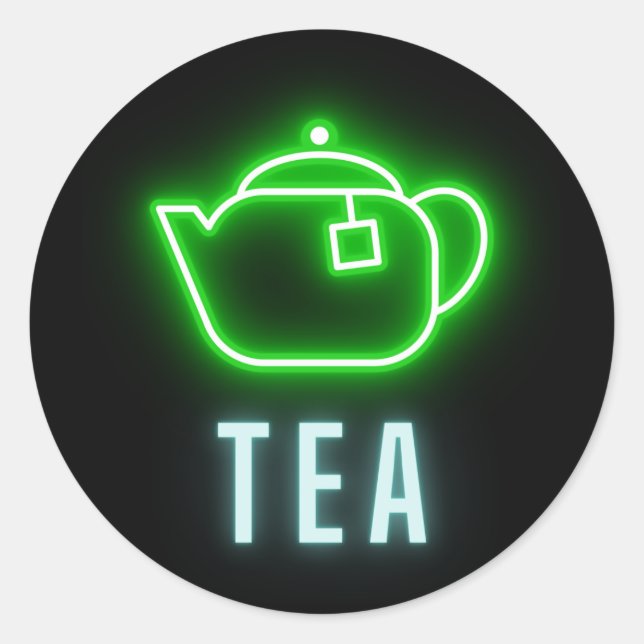 Pegatina Redonda Fun Neon Teapot (Anverso)