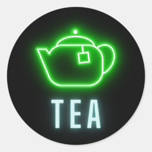 Pegatina Redonda Fun Neon Teapot