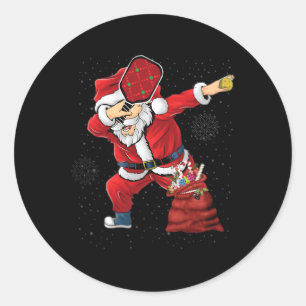 Pegatina Redonda Fun Pickleball Navidades Santa Jugando Pickleball