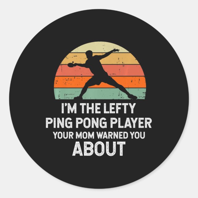 Pegatina Redonda Fun Ping Pong Table Tennis Left Hands Player (Anverso)