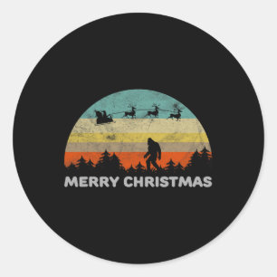 Pegatina Redonda Fun Retro Style Big Foot Feliz Navidad Yeti