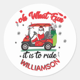 Pegatina Redonda Fun Santa Golf Cart Family Name
