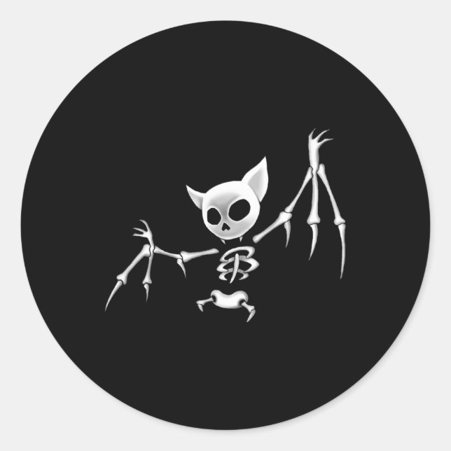 Pegatina Redonda Fun Scary Dark Flying Skeleton Bat Ropa de Hallowe (Anverso)