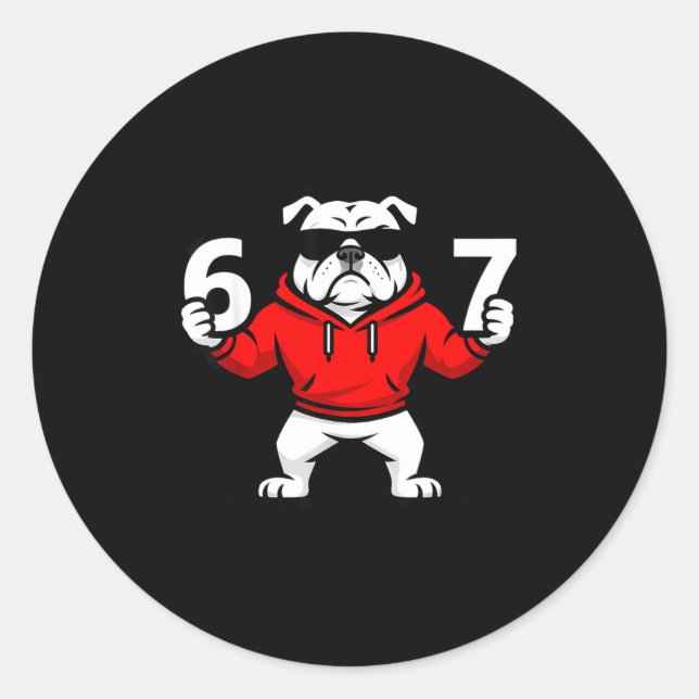 Pegatina Redonda Fun Six Seven Meme Bulldogs Number 6 And 7  (Anverso)