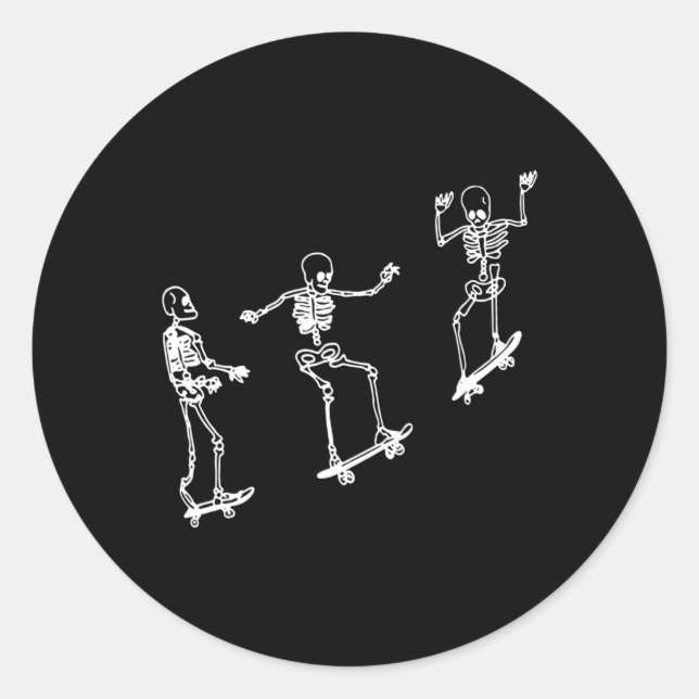Pegatina Redonda Fun Skeleton Skateboard Halloween Skateboarding Sk (Anverso)
