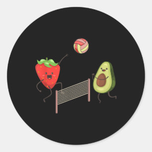 Pegatina Redonda Fun Strawberry Aguacate Jugando Voleibol Regalo Te