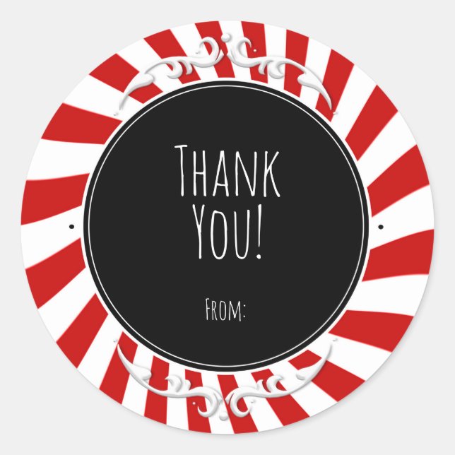 Pegatina Redonda Fun Stripes Fun Whimsical Rojo y Blanco Favor del  (Anverso)