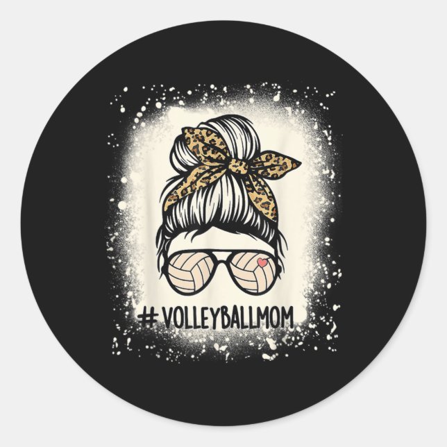 Pegatina Redonda Fun Voleibol Mamá Voleibol Lover Mamá Messy Bun (Anverso)