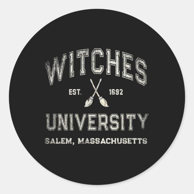 Pegatina Redonda Fun Wiccan WITCHES UNIVERSIDAD Salem Massachusetts (Anverso)