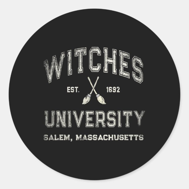 Pegatina Redonda Fun Wiccan Witness University Salem Machusetts Wit (Anverso)