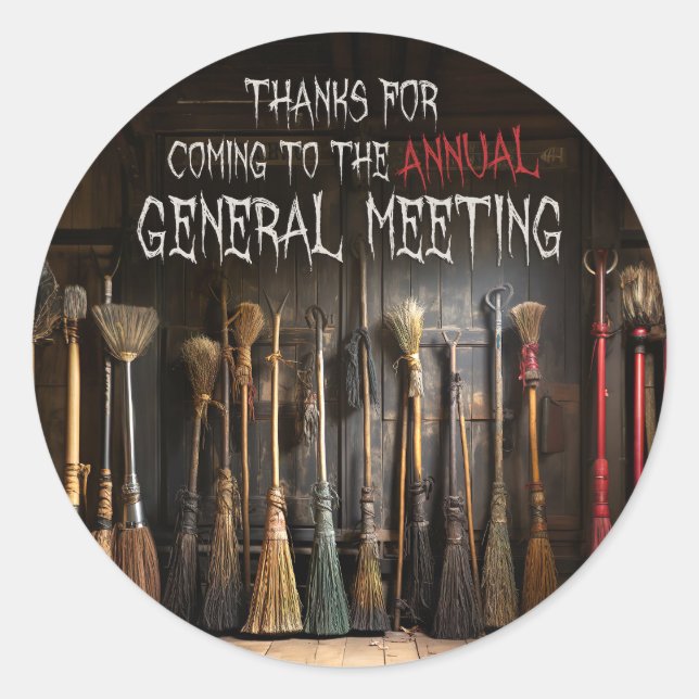 Pegatina Redonda Fun Witchy Broomsticks Halloween Party Gracias (Anverso)