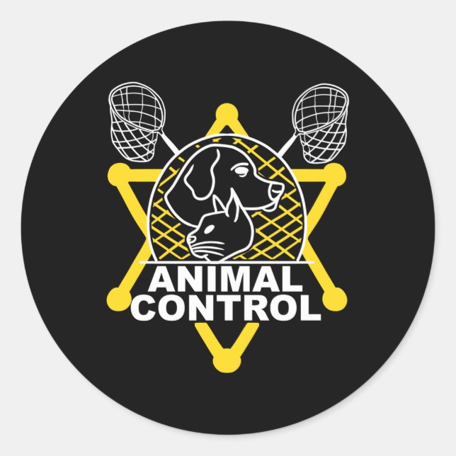 Pegatina Redonda Funcionario de Control Animal Catcher Cats Dogs Fu (Anverso)