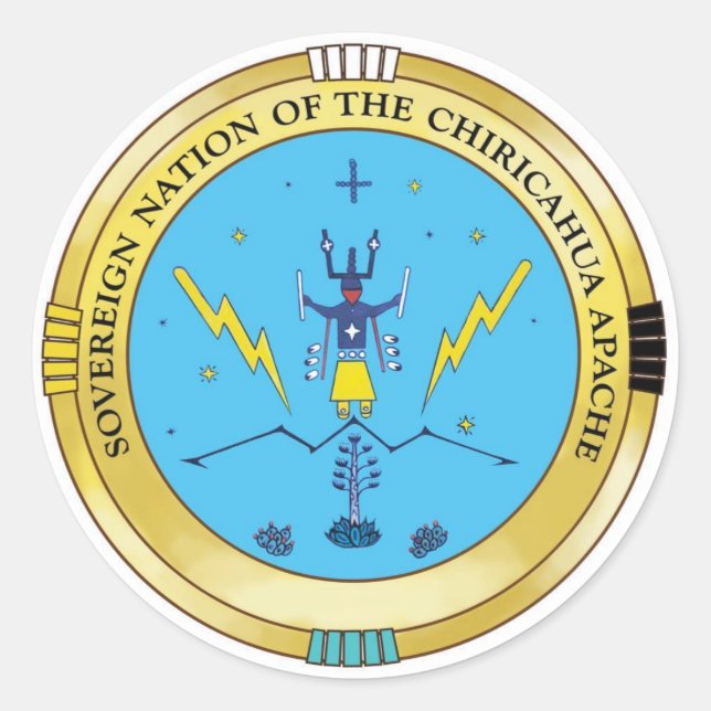 Pegatina Redonda Fundación Nacional Chiricahua Apache (Anverso)