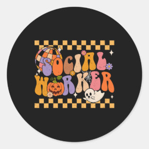 Pegatina Redonda Fundadosa trabajadora social Halloween School Soci