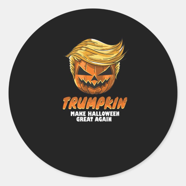 Pegatina Redonda Funeraria Trumpkin hace que Halloween sea grande d (Anverso)