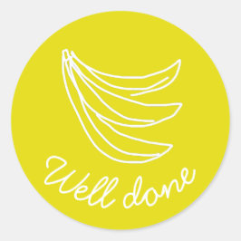 Pegatina Redonda Funky amarillo feliz banana bien hecho enseñando