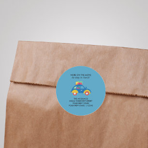 Pegatina Redonda Funky Car on the Move Invitación
