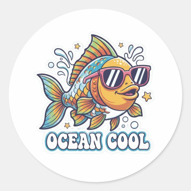 Pegatina Redonda Funky Fish with Sunglasses Sticker (Anverso)