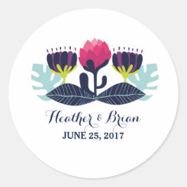 Pegatina Redonda Funky Floral Wedding Stickers