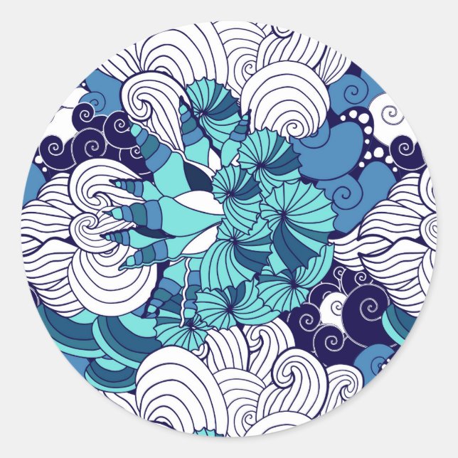 Pegatina Redonda Funky Seashell Pattern (Anverso)