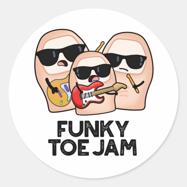 Pegatina Redonda Funky Toe Jam Funny Music Pun (Anverso)