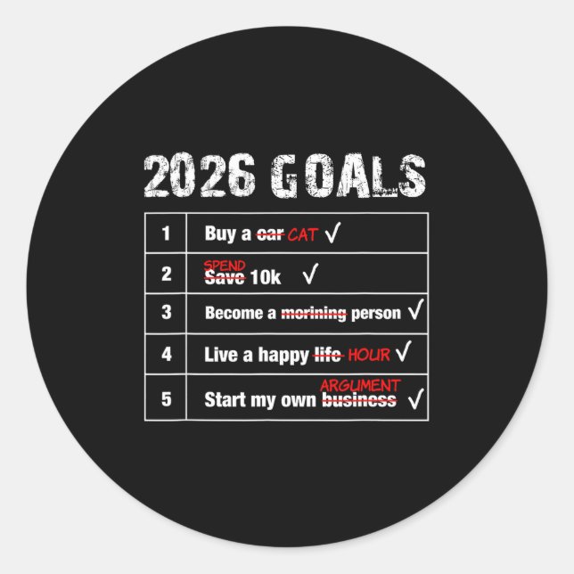 Pegatina Redonda Funny 2026 Goals Hilarious New Year Sarcastic  (Anverso)