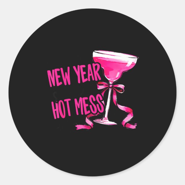 Pegatina Redonda Funny 2026 New Year Same Hot Mess Party Women Girl (Anverso)