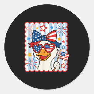 Pegatina Redonda Funny 4 De Julio Patriótico Silly Goose American G