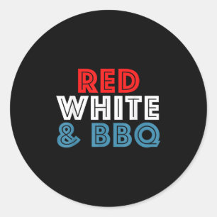 Pegatina Redonda Funny 4 De Julio Retro Ee. Uu. Bbq Blanco Rojo