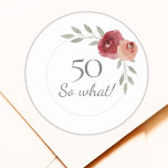 Pegatina Redonda Funny 50 So What Watercolor 50th Birthday Floral<br><div class="desc">Funny 50 Así Que Qué Color De Agua Flora 50 Pegatinas Florales De Cumpleaños. Modernos y elegantes pegatinas florales de 50 años con hermosos rosas y ramitas de acuarela. El texto divertido y motivacional 50 ¿Qué es genial para una mujer que celebra 50 años y tiene sentido del humor? Puede...</div>