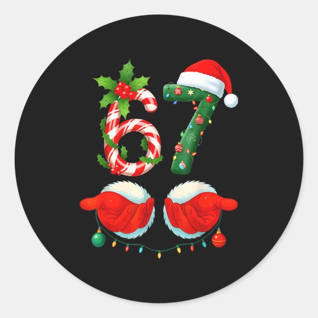 Pegatina Redonda Funny 67 Christmas 6 7 Meme Pajamas Holiday Gen Al (Anverso)