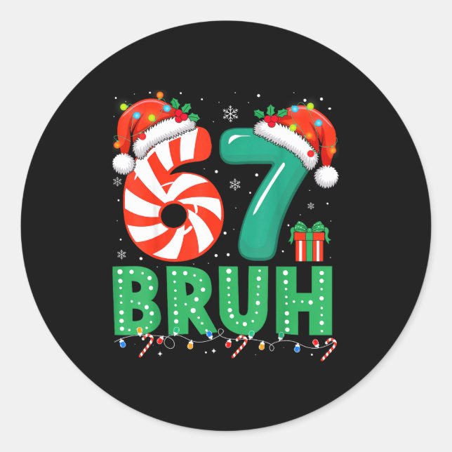 Pegatina Redonda Funny 67 Christmas Pajama Xmas Six Seven Meme 6-7  (Anverso)
