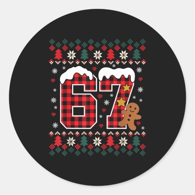 Pegatina Redonda Funny 67 Christmas Pajamas Shirt Six Seven Meme Br (Anverso)