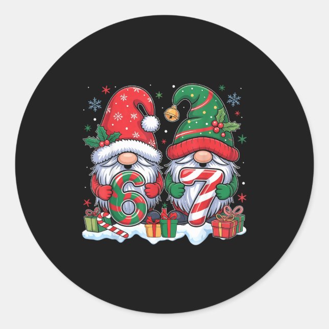 Pegatina Redonda Funny 67 Christmas Pajamas Six Seven Meme 67 Gnome (Anverso)