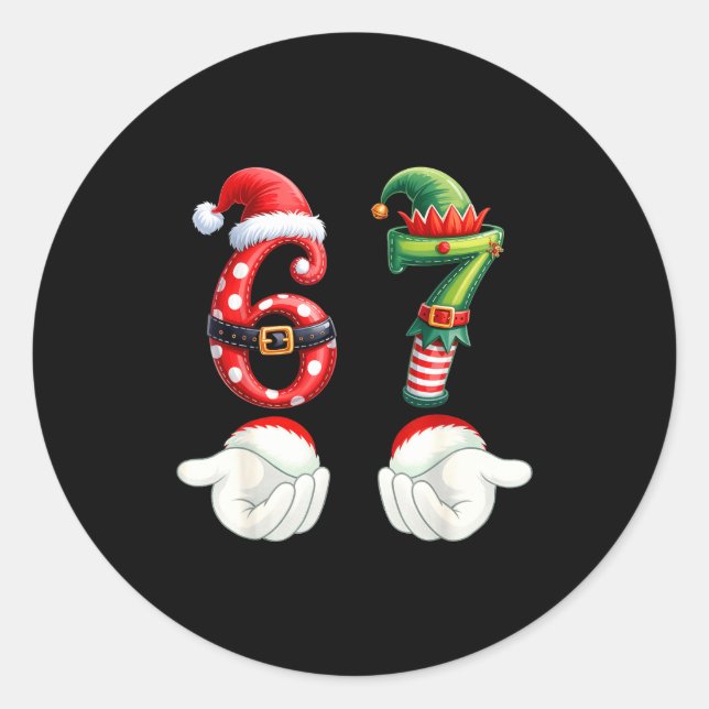 Pegatina Redonda Funny 67 Christmas Pajamas Six Seven Meme 6 7 Elf  (Anverso)
