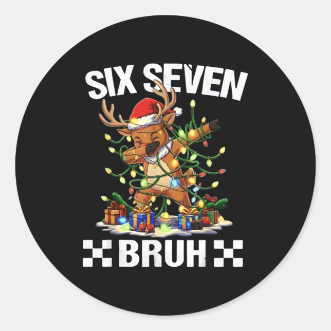 Pegatina Redonda Funny 67 Christmas Six Seven Meme Dabbing Reindeer (Anverso)