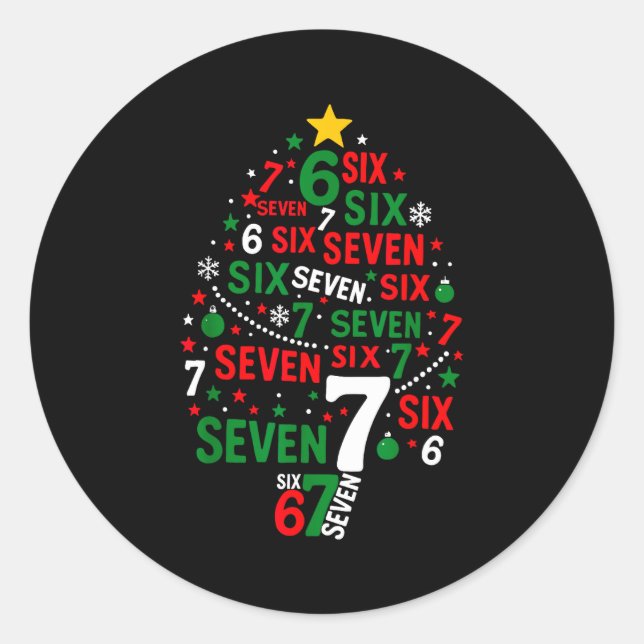 Pegatina Redonda Funny 67 Christmas Tree Six Seven Xmas  (Anverso)