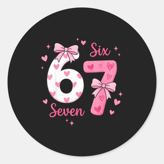 Pegatina Redonda Funny 67 Cute Six Seven Meme Nk Hearts Bow Valenti (Anverso)