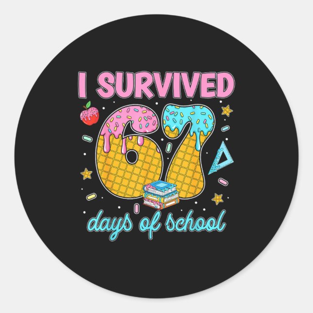 Pegatina Redonda Funny 67 Days Of School Meme Teacher Student Tee  (Anverso)