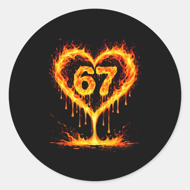 Pegatina Redonda Funny 67 Flames Heart Love Six Seven Meme Celebrat (Anverso)