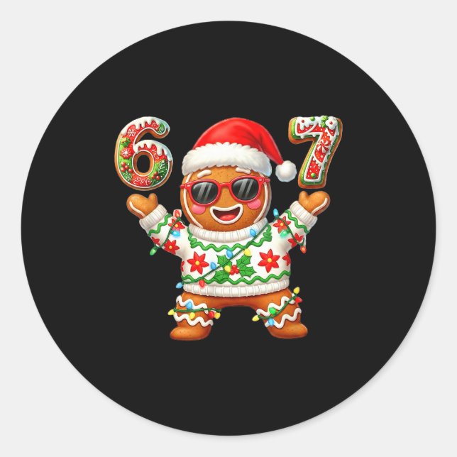 Pegatina Redonda Funny 67 Gingerbread Six Seven Ice Cream Drip Chri (Anverso)