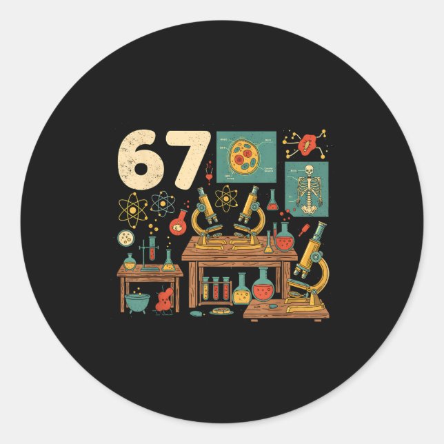Pegatina Redonda Funny 67 Meme Science Teacher Students Six Seven M (Anverso)